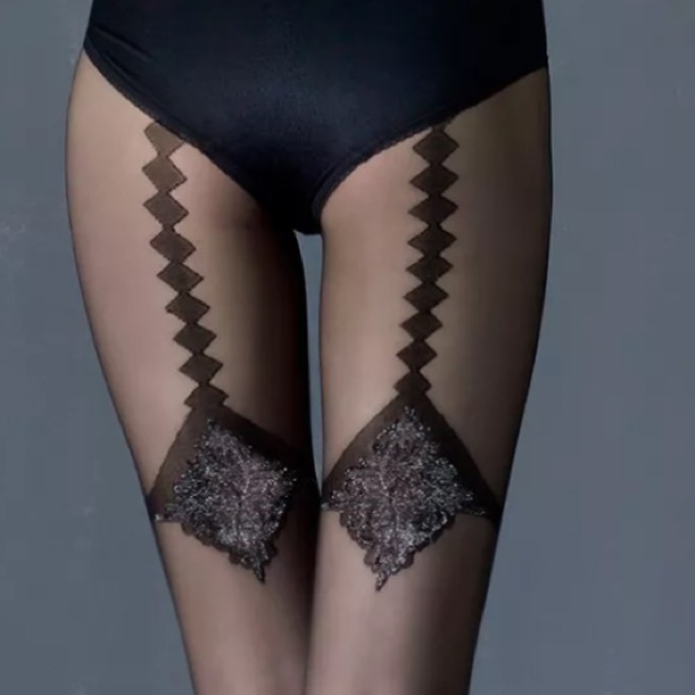 Thigh high garter baroque backseam stockings black burlesque pantyhose lingerie